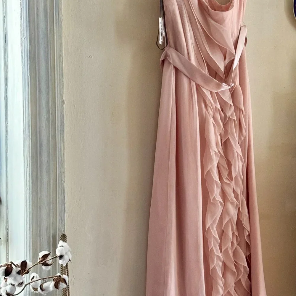 Vera Wang "WHITE" David's Bridal blush one shoulder ruffle maxi dress 2X - Picture 5 of 12
